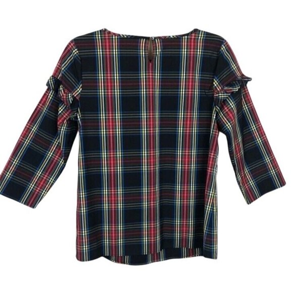 Talbots Womens Stewart Plaid Poplin Ruffle Top‎ Petite SP Holidays NWT $90 - Picture 5 of 10